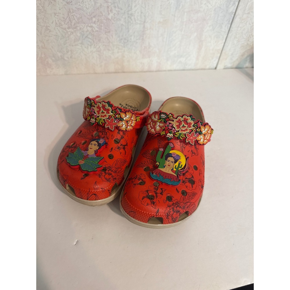Crocs Frida Kahlo Classic Clogs Red Floral Artist Edition Mens 7 Womens 9